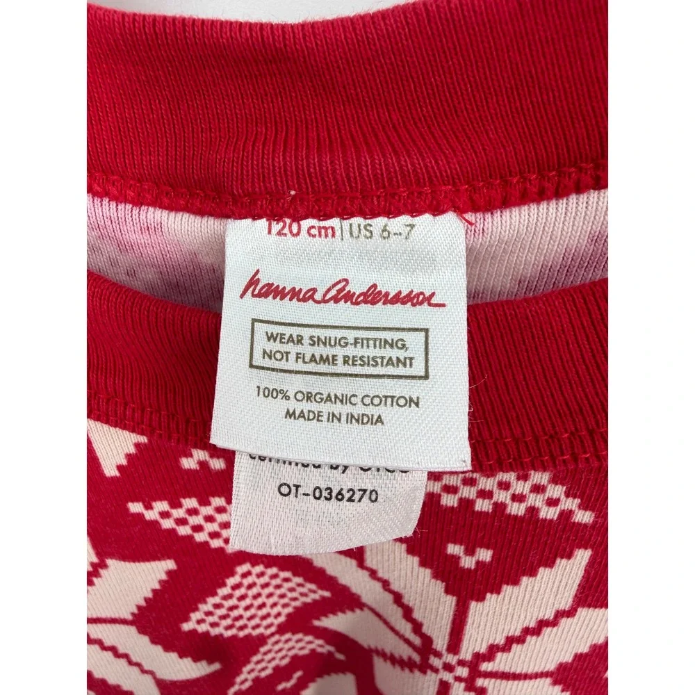Hanna Andersson Kids Size 6-7 Red Snowflake Fair Isle Organic Cotton Pajama Set